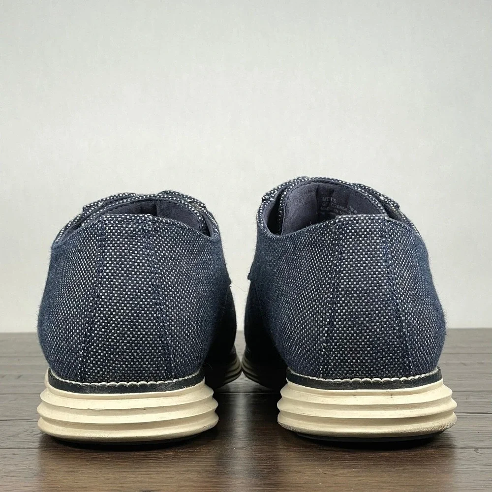 Cole Haan Original Grand Mens 10 Blue Canvas‎ Plain Toe Oxford Derby Shoes Work